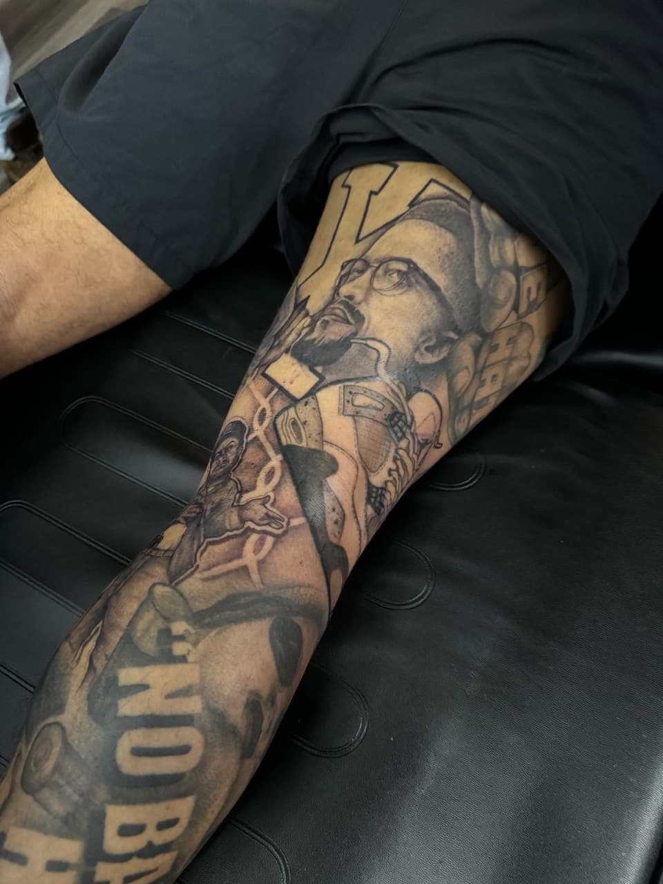 Black & Grey + Realism man tattoo on Thigh by Ink_by_Noble on TattMe