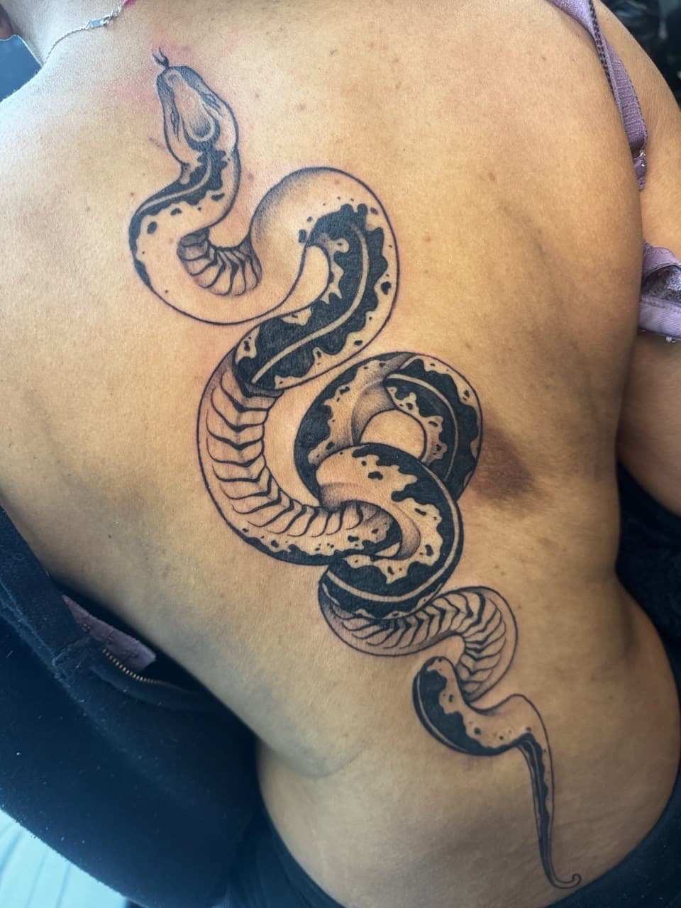 Black & Grey + Illustrative snake tattoo on Upper Back by Ink_by_Noble on TattMe
