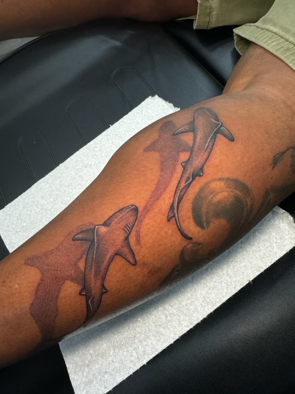 Black & Grey + Realism sharks tattoo on Calf by Ink_by_Noble on TattMe