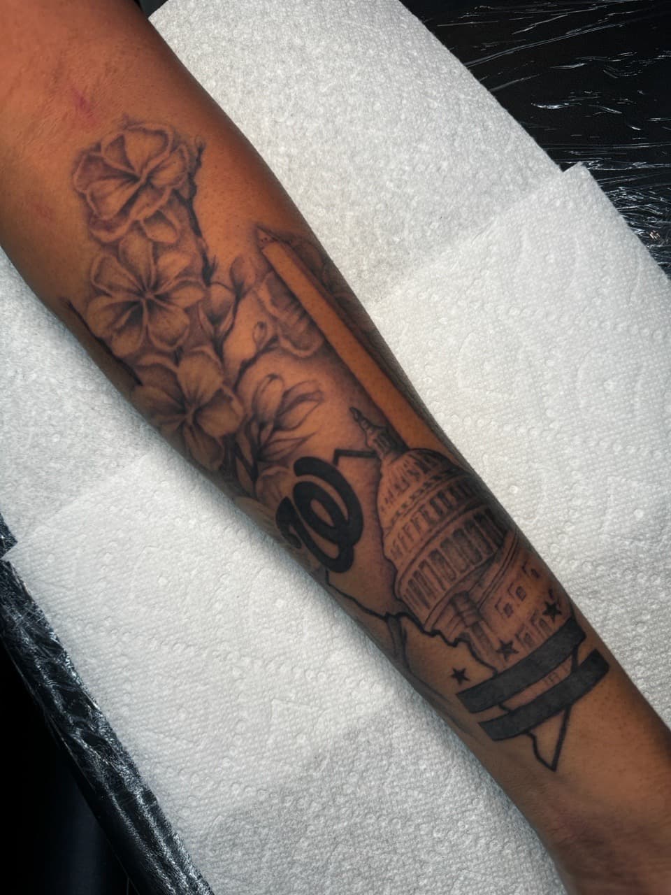 Black & Grey + Floral flowers tattoo on Forearm by Ink_by_Noble on TattMe