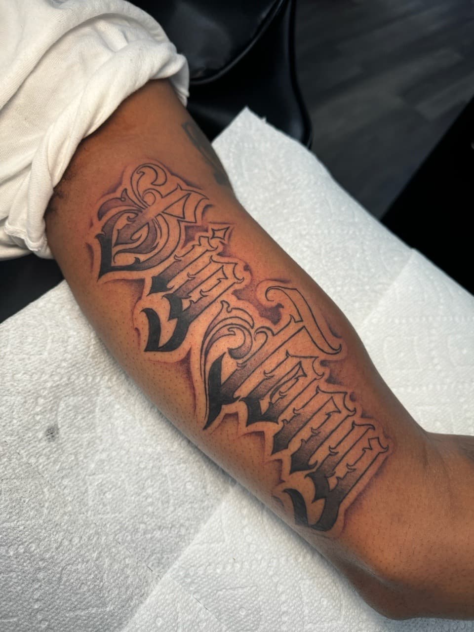 Lettering + Script name tattoo on Forearm by Ink_by_Noble on TattMe