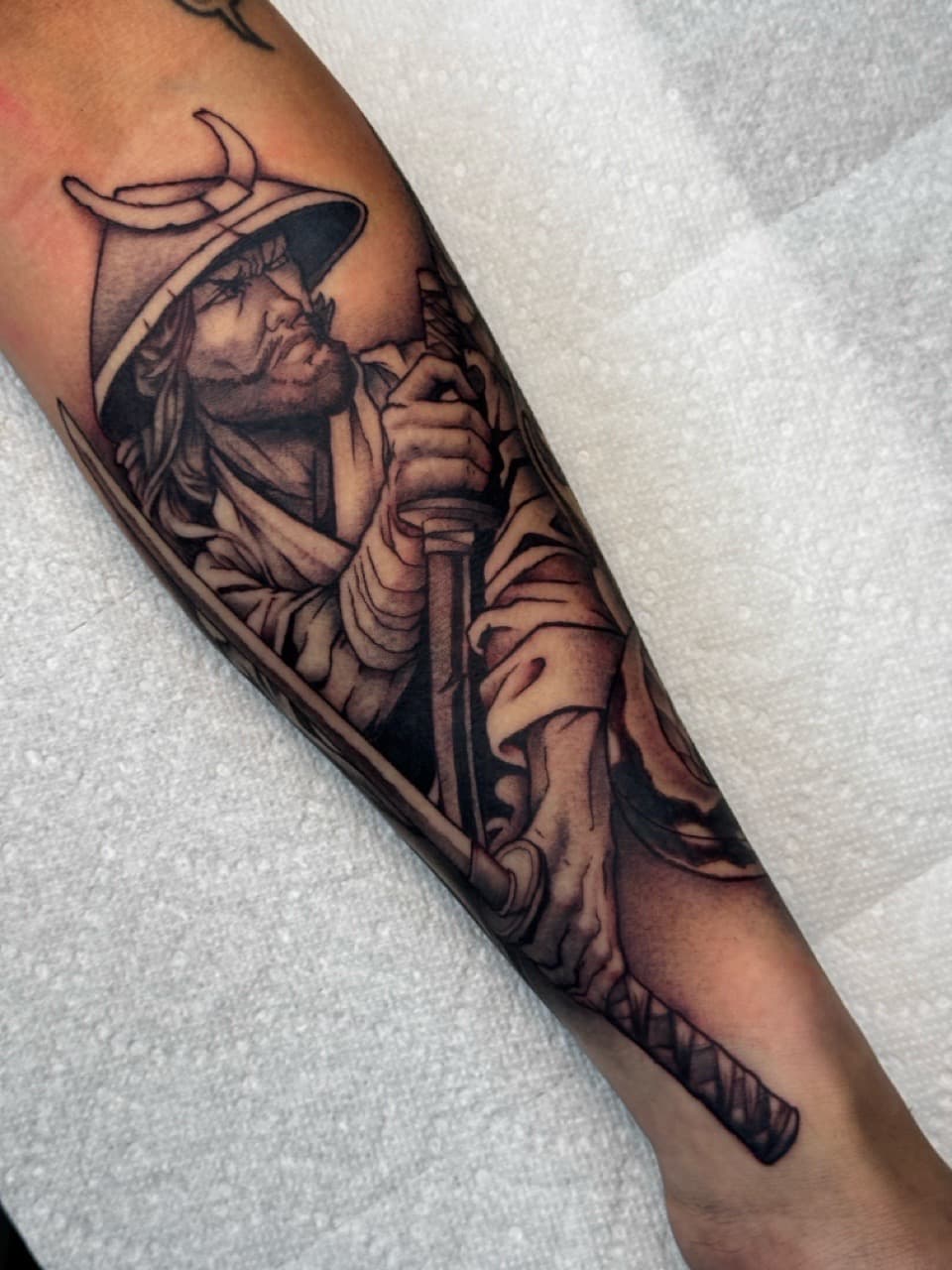 Black & Grey + Illustrative samurai tattoo on Forearm by Ink_by_Noble on TattMe