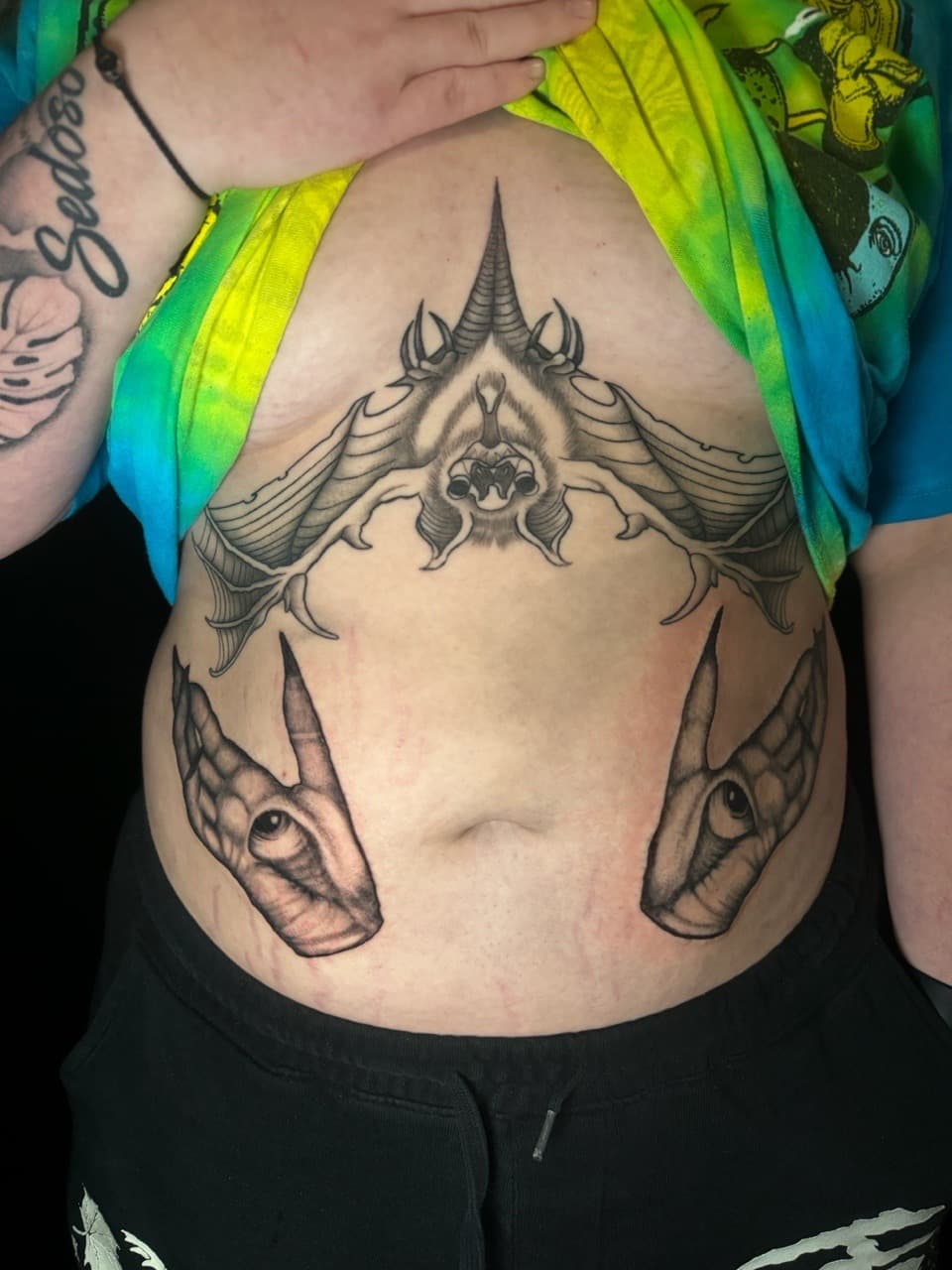 Black & Grey + Illustrative bat tattoo on Sternum by Ink_by_Noble on TattMe