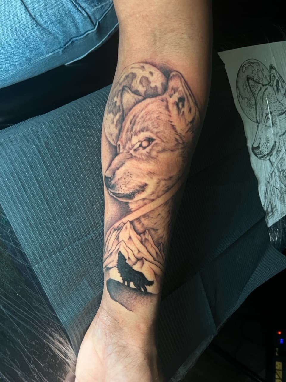 Black & Grey + Illustrative wolf tattoo on Forearm by Ink_by_Noble on TattMe