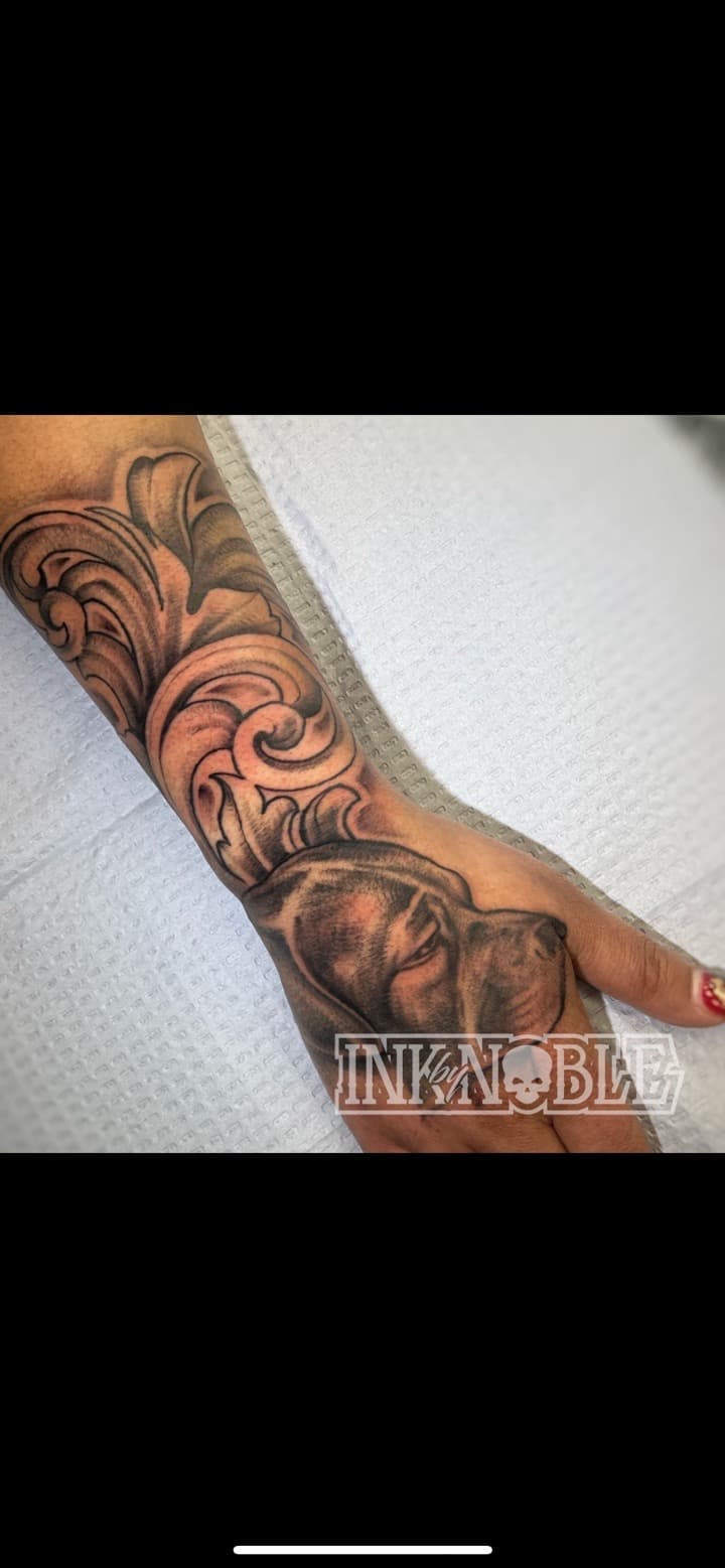 Black & Grey + Illustrative lion tattoo on Hand by Ink_by_Noble on TattMe