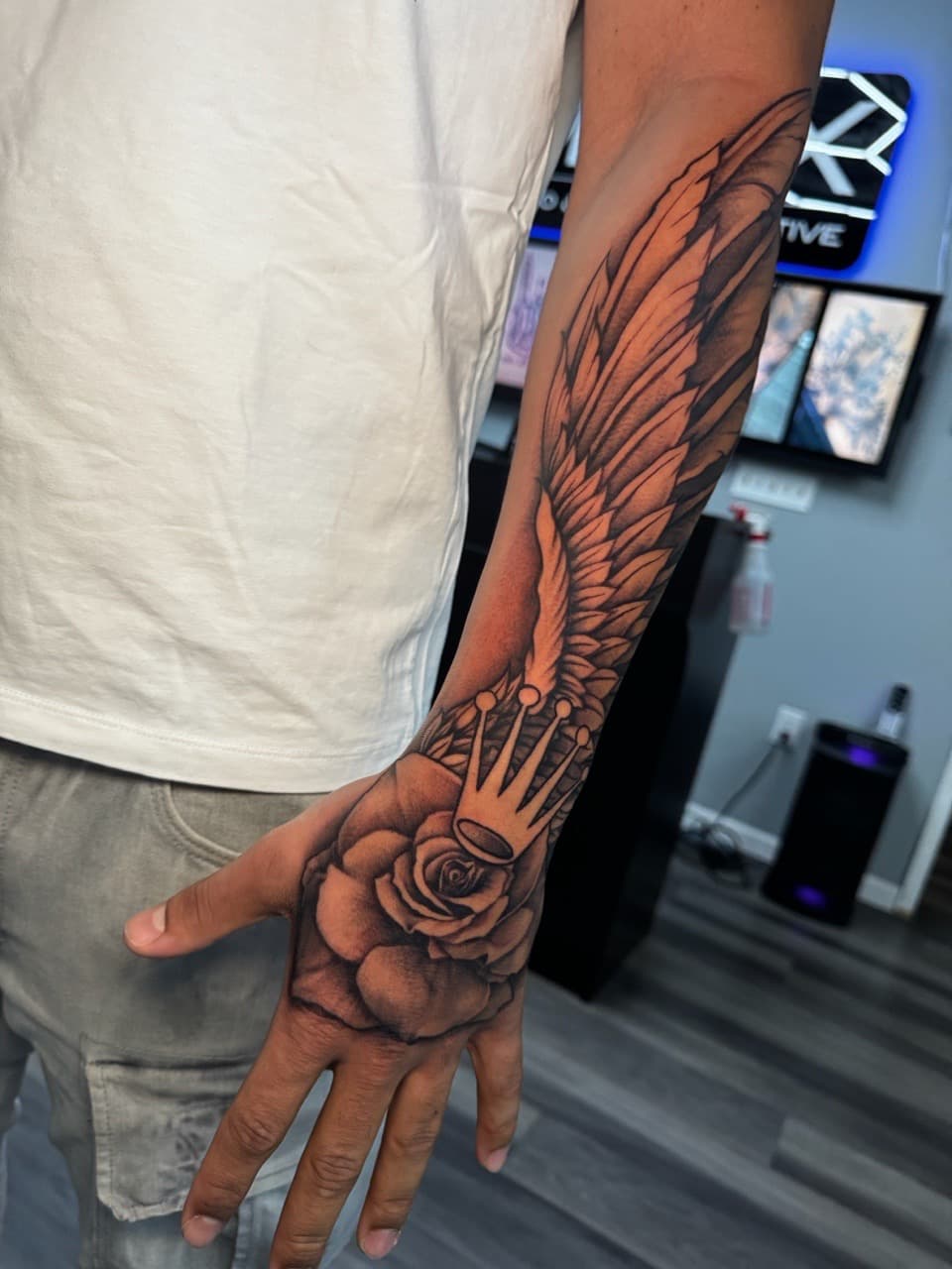 Black & Grey + Illustrative wing tattoo on Forearm by Ink_by_Noble on TattMe