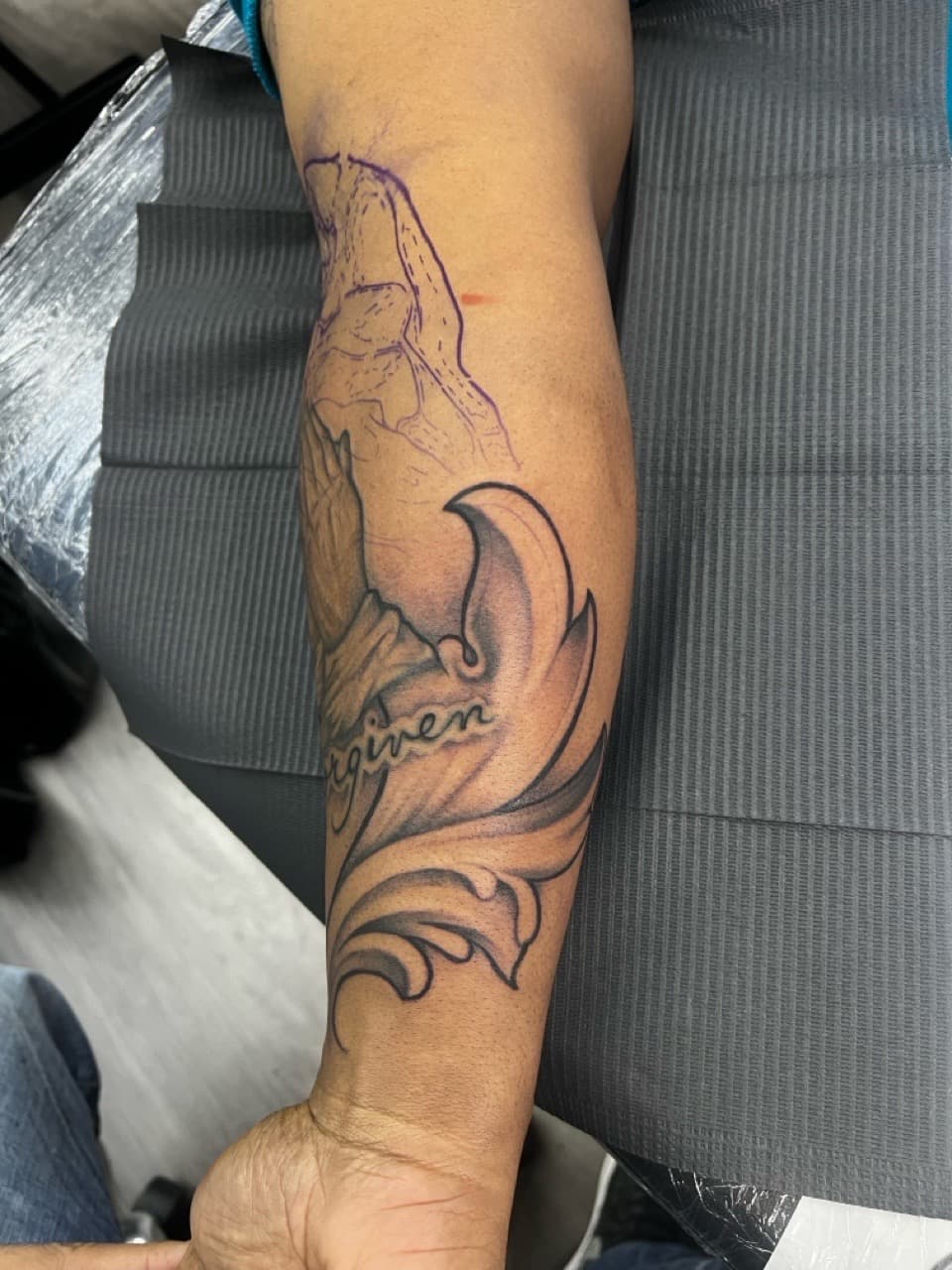 Black & Grey + Lettering praying hands tattoo on Forearm by Ink_by_Noble on TattMe