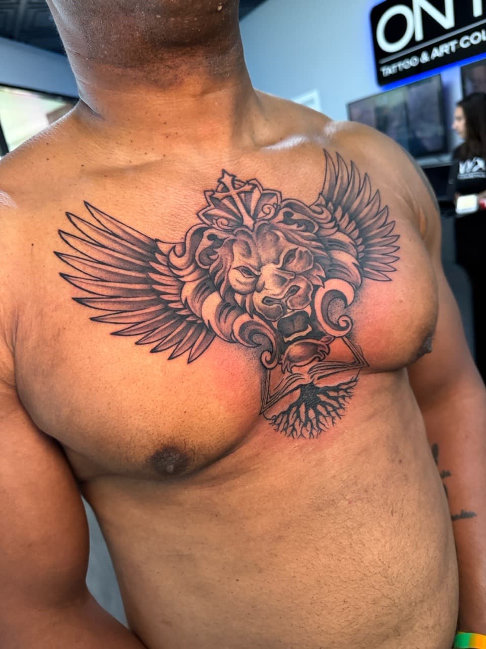 Black & Grey + Sculptural tiger tattoo on Chest by Ink_by_Noble on TattMe