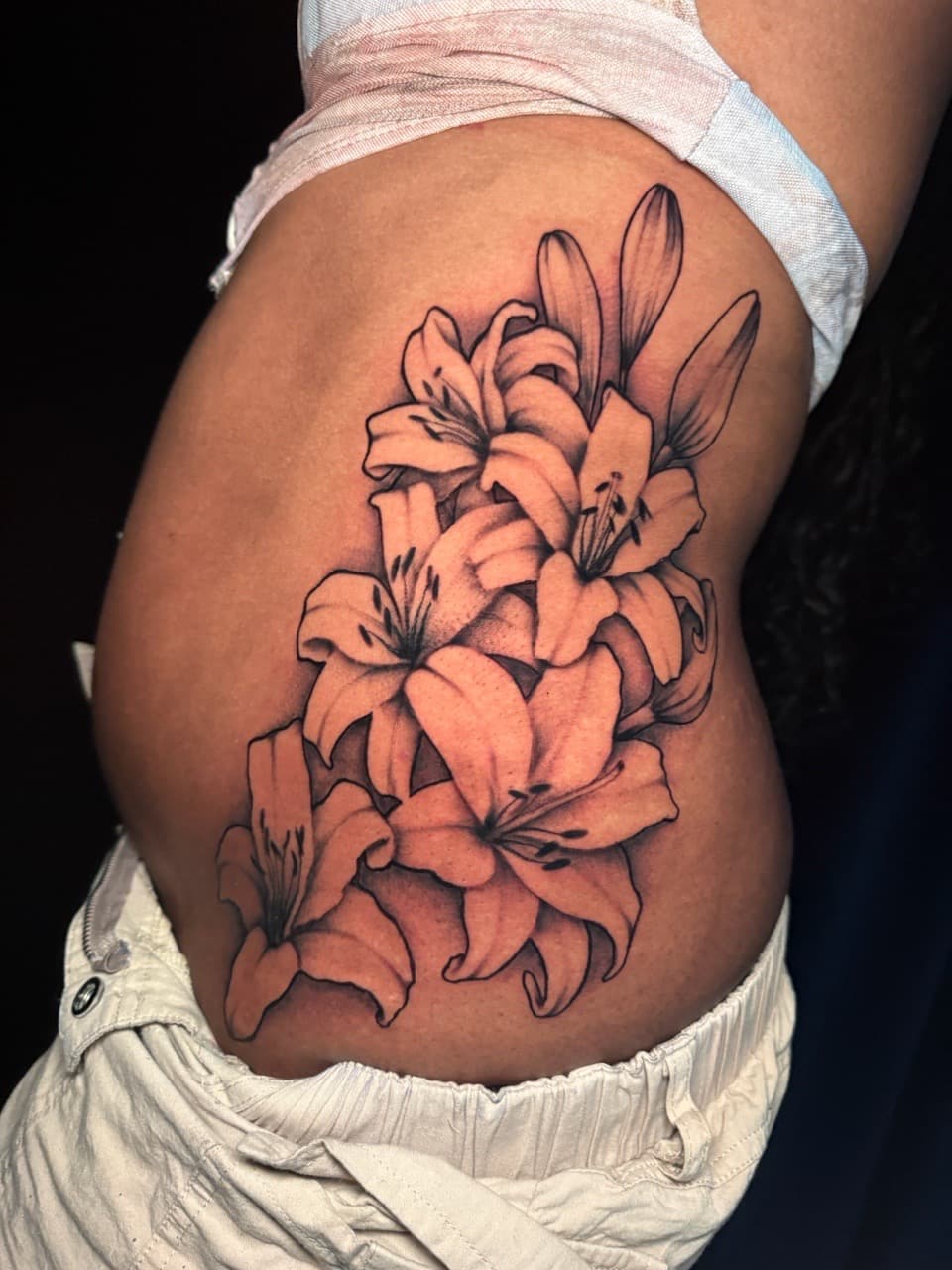 Black & Grey + Floral flowers tattoo on Side (Torso) by Ink_by_Noble on TattMe