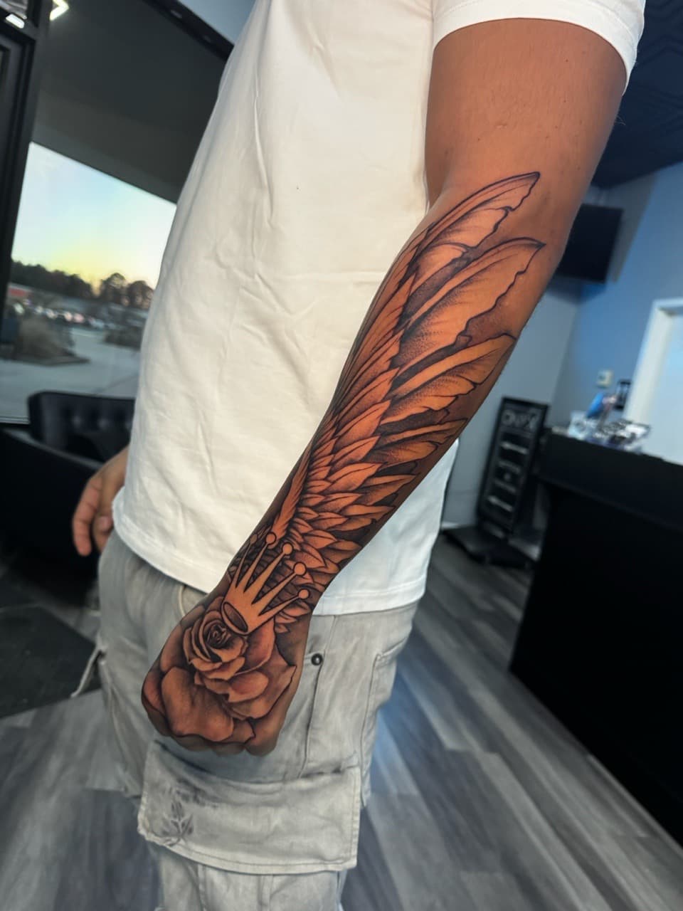 Black & Grey + Realism wings tattoo on Forearm by Ink_by_Noble on TattMe