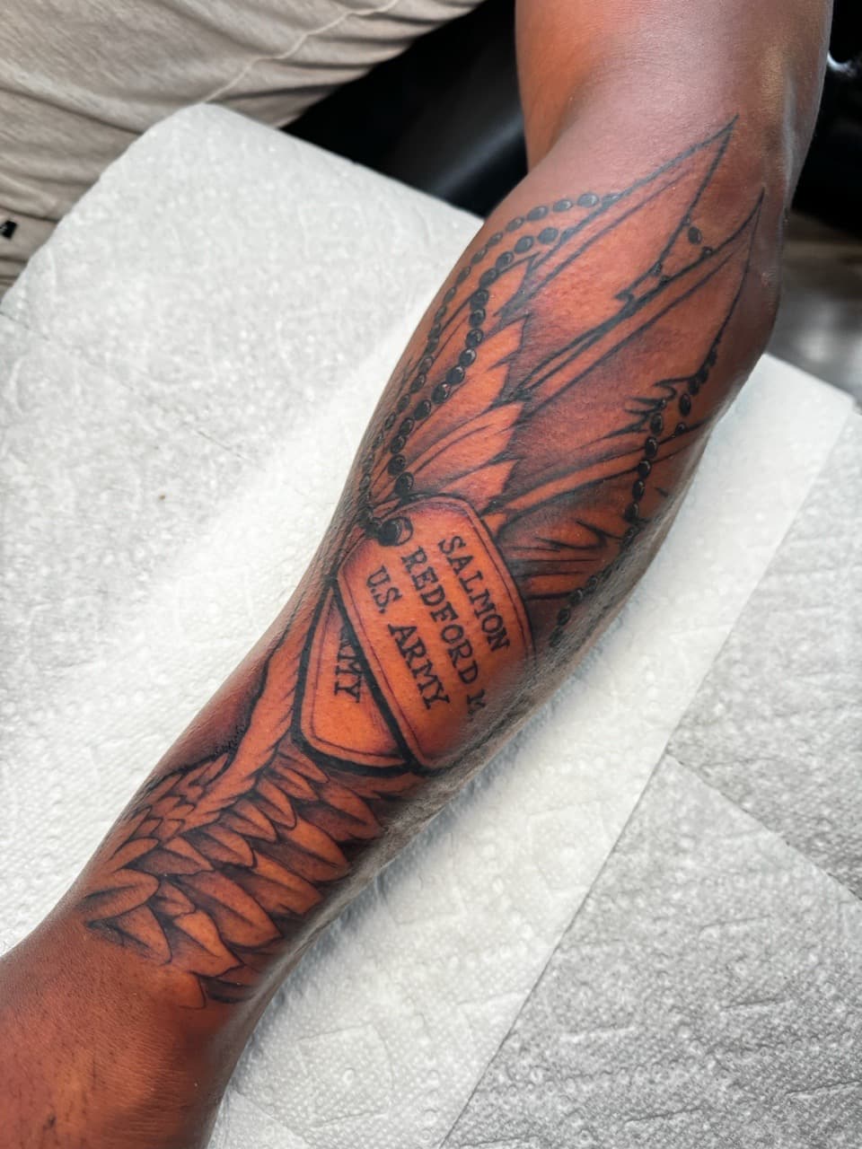 Black & Grey + Illustrative wings tattoo on Forearm by Ink_by_Noble on TattMe