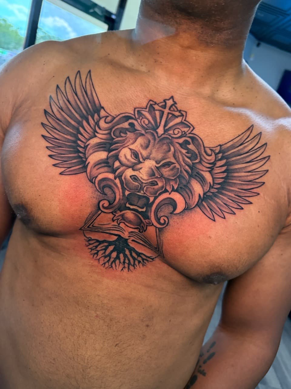 Black & Grey + Neo-Traditional lion tattoo on Chest by Ink_by_Noble on TattMe