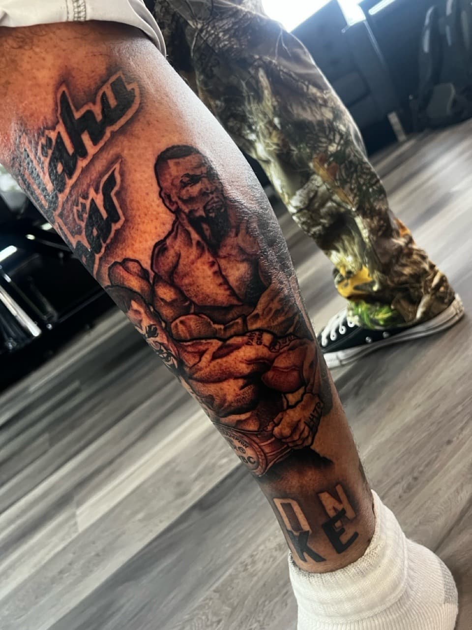 Black & Grey + Realism fighter tattoo on Calf by Ink_by_Noble on TattMe
