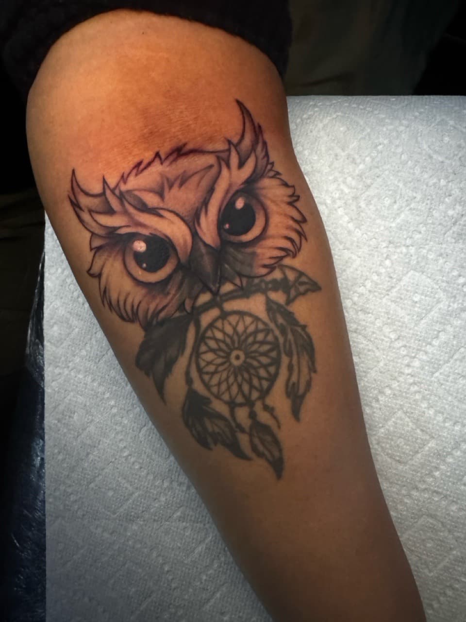 Black & Grey owl tattoo on Forearm by Ink_by_Noble on TattMe