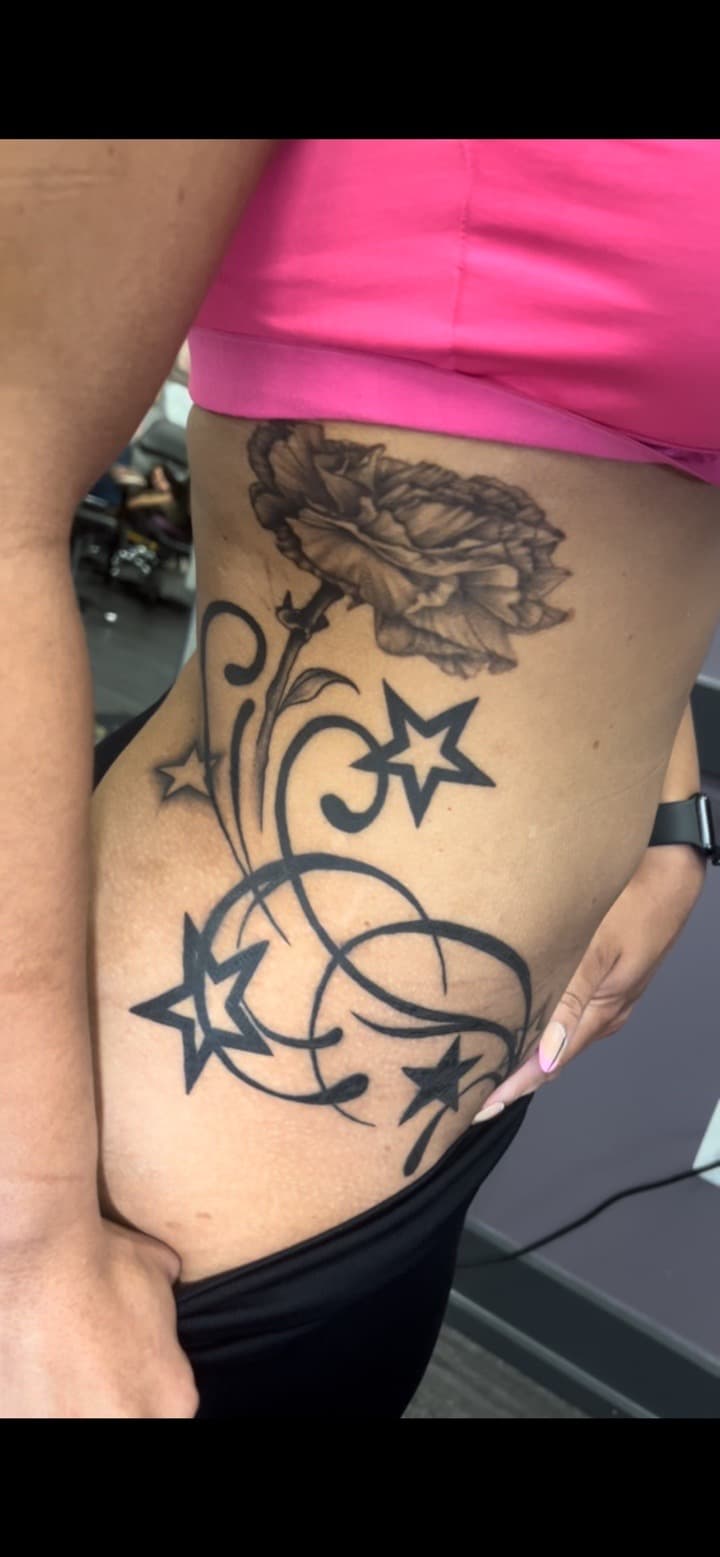 Black & Grey + Black-work flower tattoo on Side (Torso) by Ink_by_Noble on TattMe