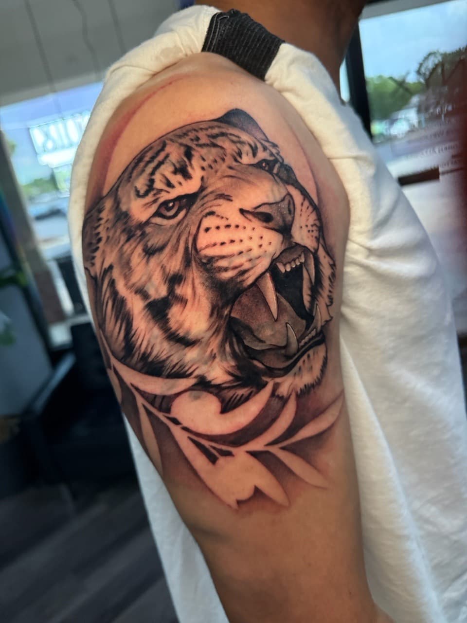 Black & Grey + Realism tiger tattoo on Upper Arm by Ink_by_Noble on TattMe