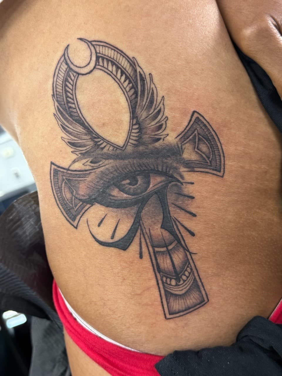 Black & Grey + Surrealism cross tattoo on Ribs by Ink_by_Noble on TattMe