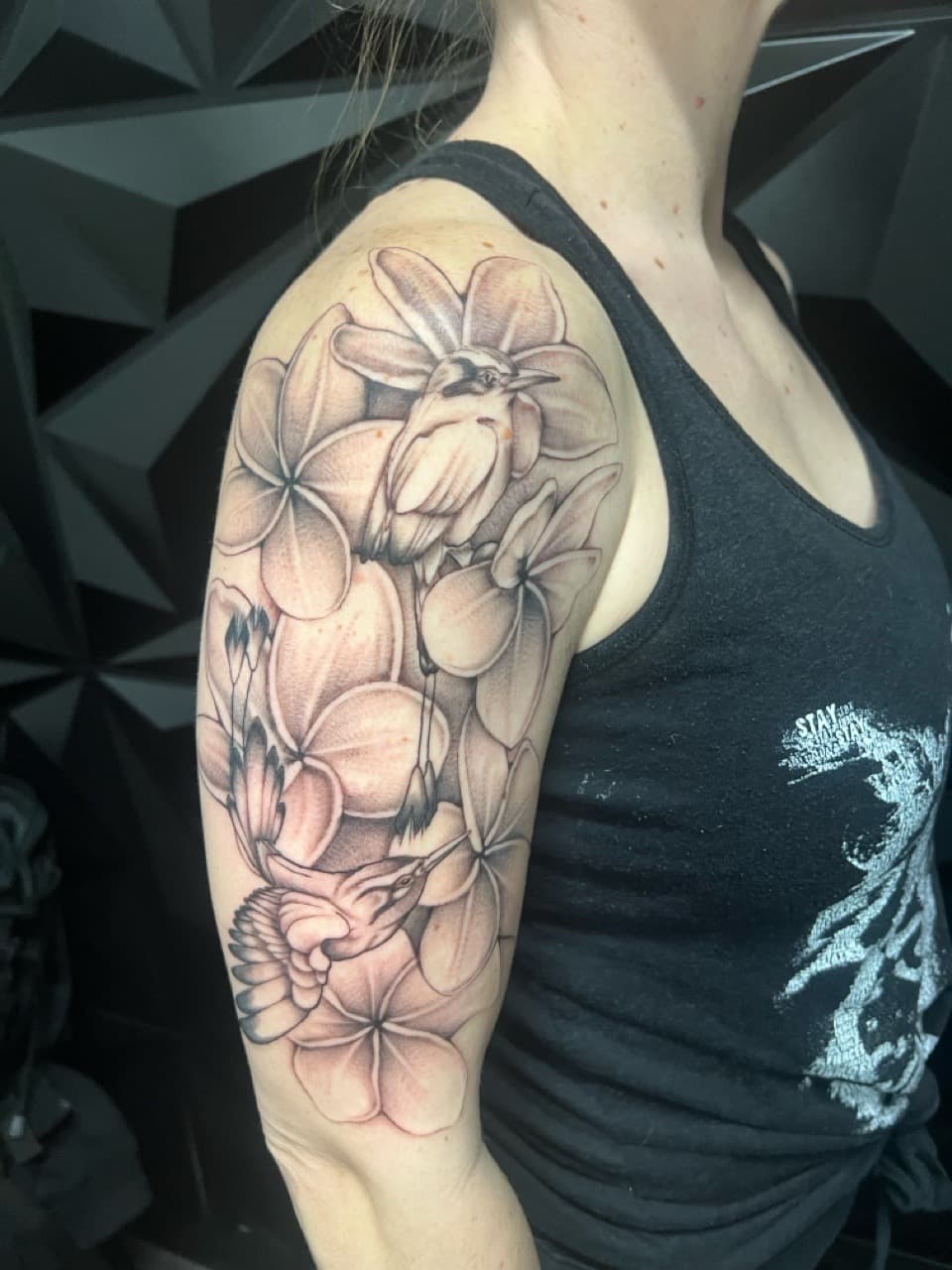 Black & Grey + Fine Line birds tattoo on Upper Arm by Ink_by_Noble on TattMe