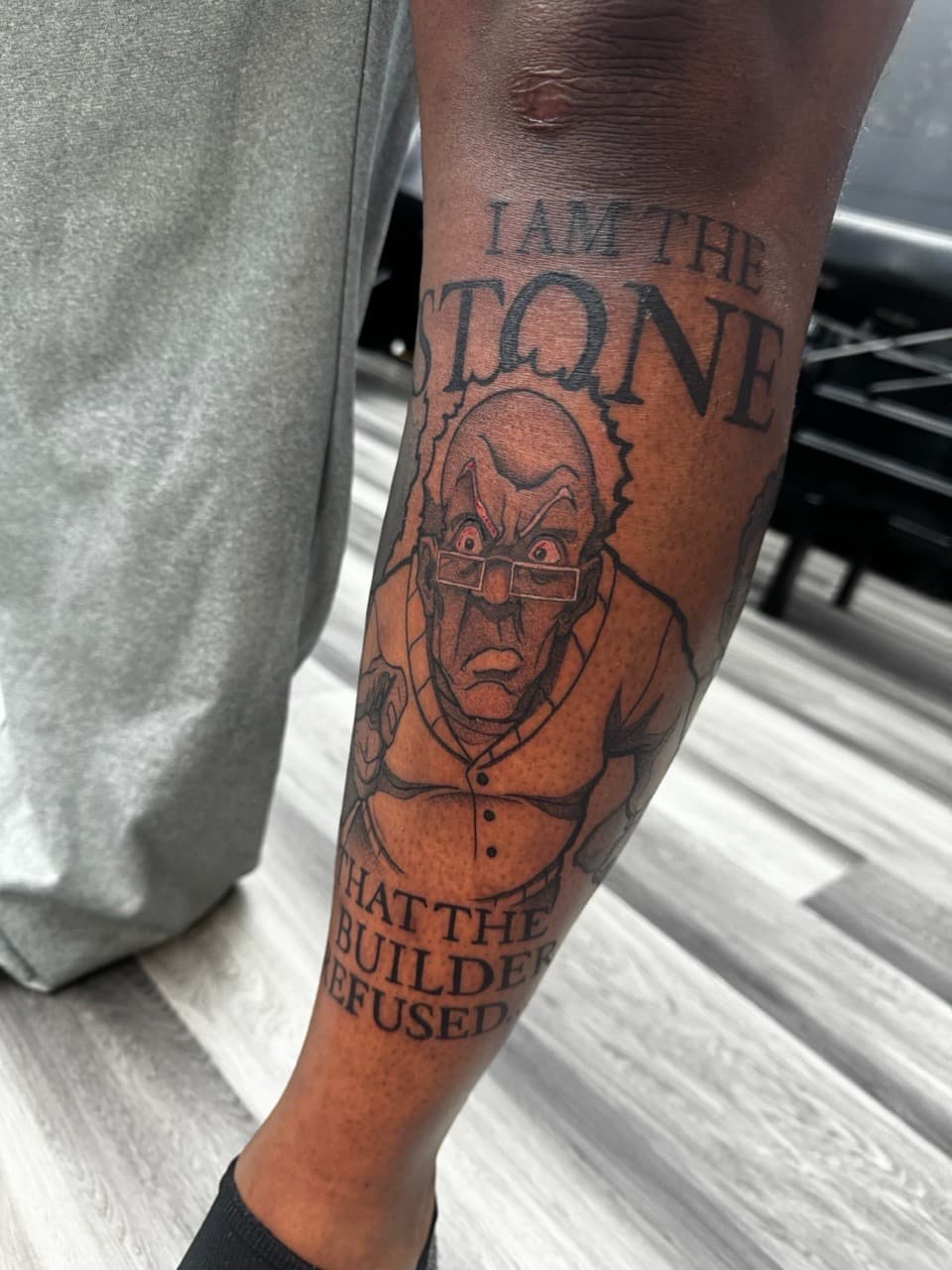 Black-work + Lettering man tattoo on Calf by Ink_by_Noble on TattMe
