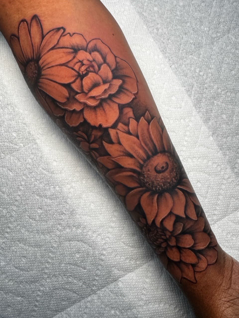 Floral + Black & Grey flowers tattoo on Forearm by Ink_by_Noble on TattMe