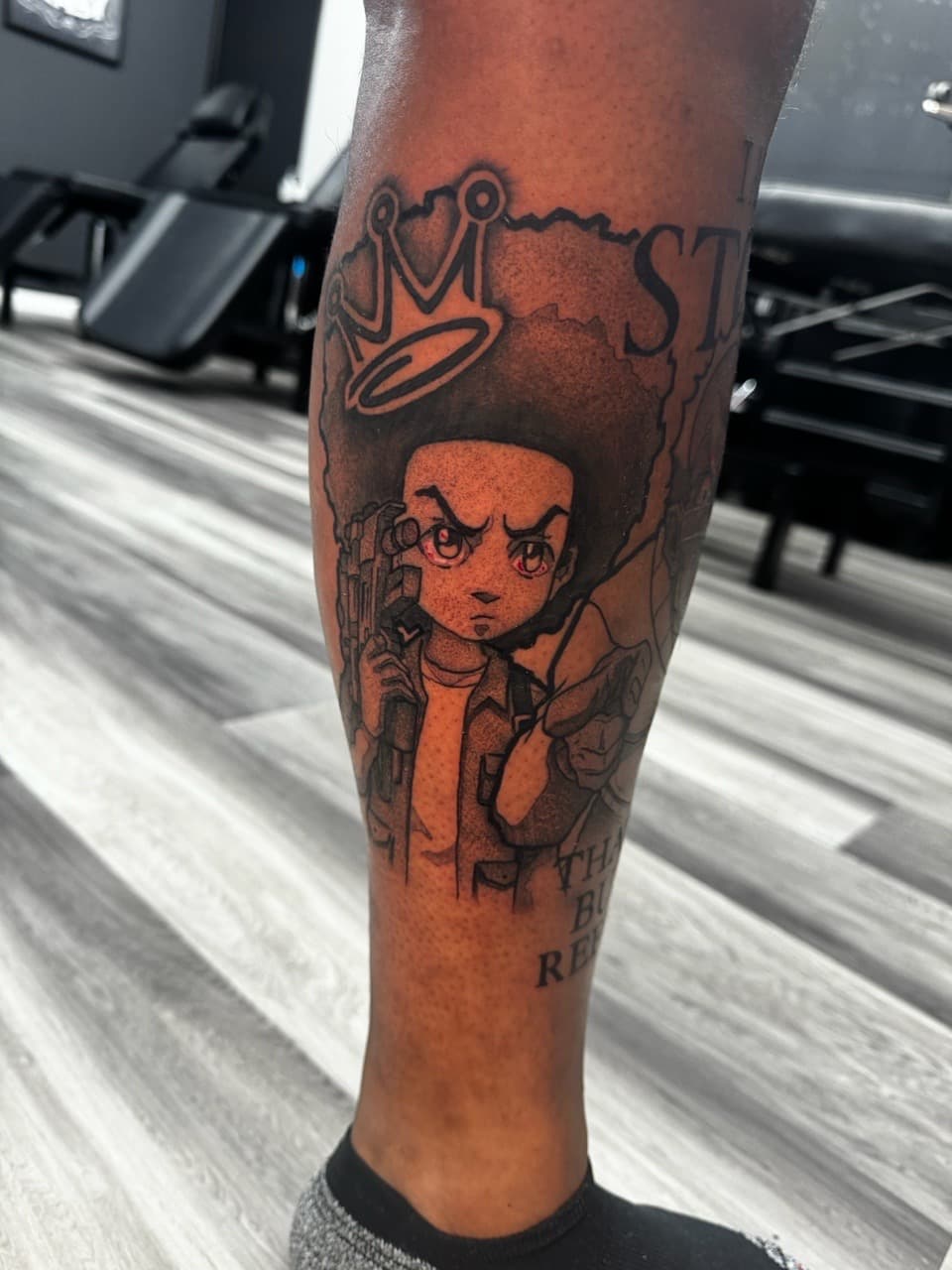 Illustrative + Cartoon huey freeman tattoo on Calf by Ink_by_Noble on TattMe