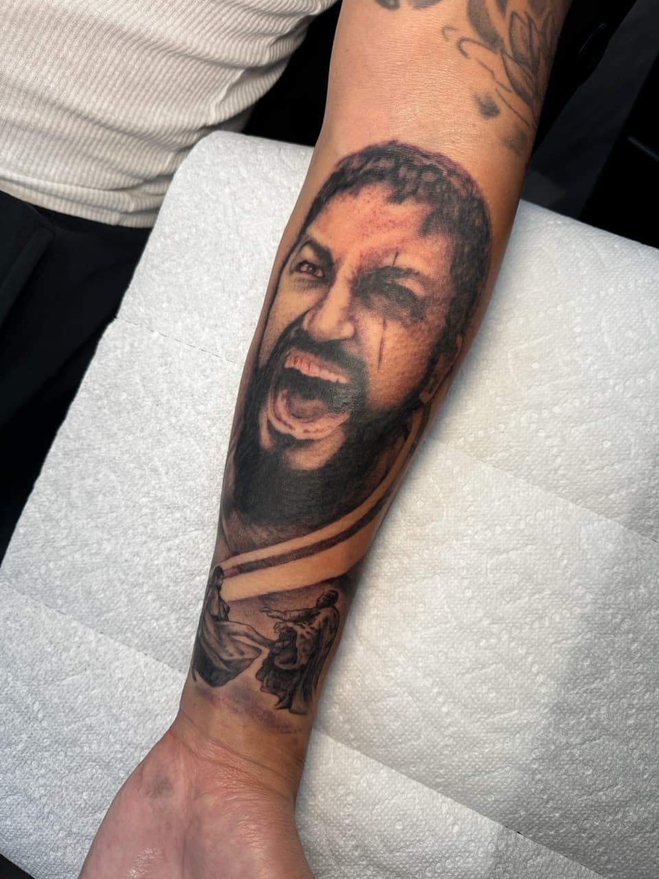Realism + Black & Grey man tattoo on Forearm by Ink_by_Noble on TattMe