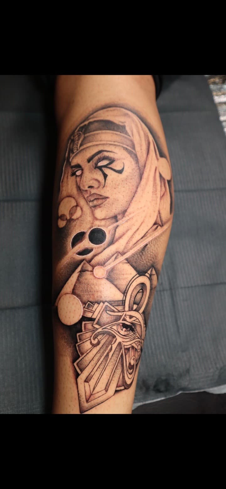 Black & Grey + Realism woman tattoo on Calf by Ink_by_Noble on TattMe