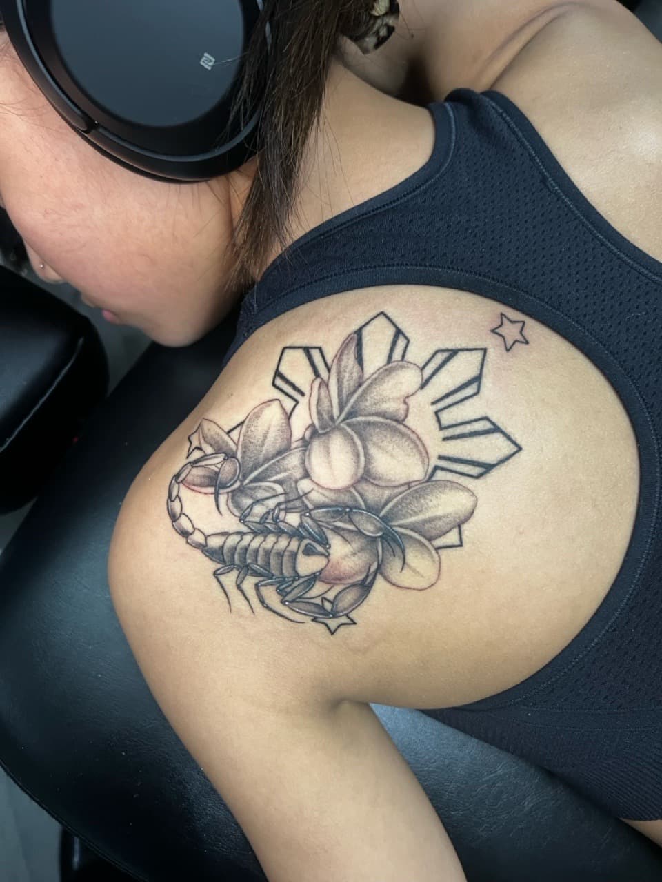 Illustrative + Floral scorpion tattoo on Shoulder Blade by Ink_by_Noble on TattMe