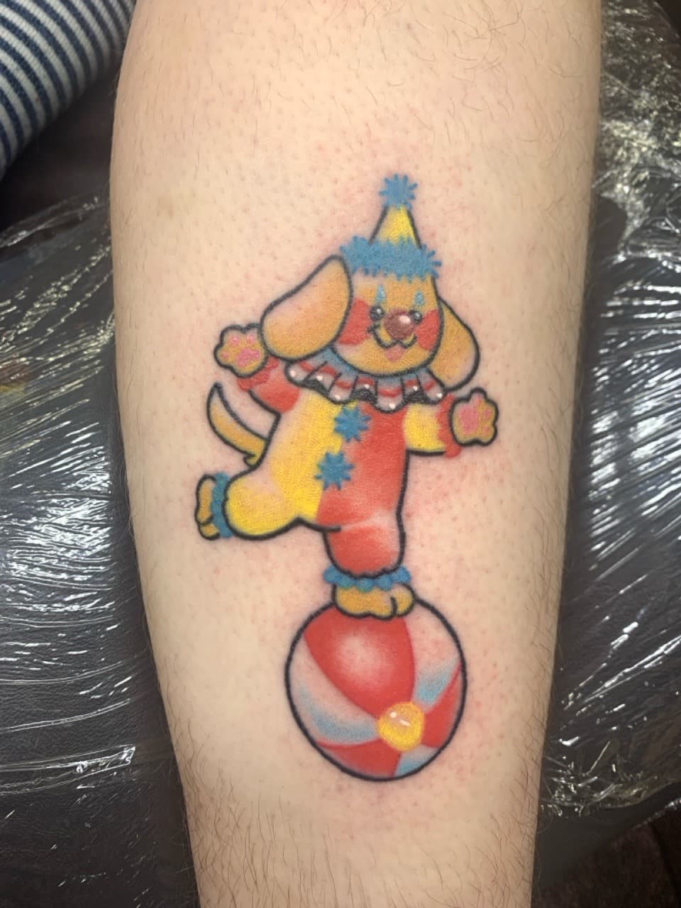 Cartoon + Color puppy tattoo on Calf by Mads_TwoTone_Roy on TattMe
