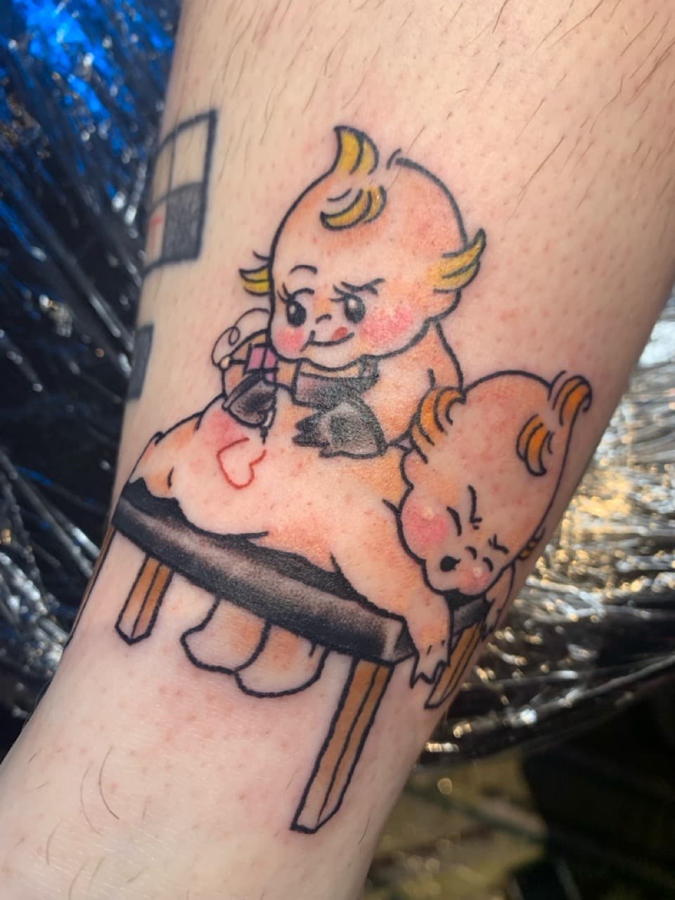 Traditional + Cartoon baby tattoo on Forearm by Mads_TwoTone_Roy on TattMe