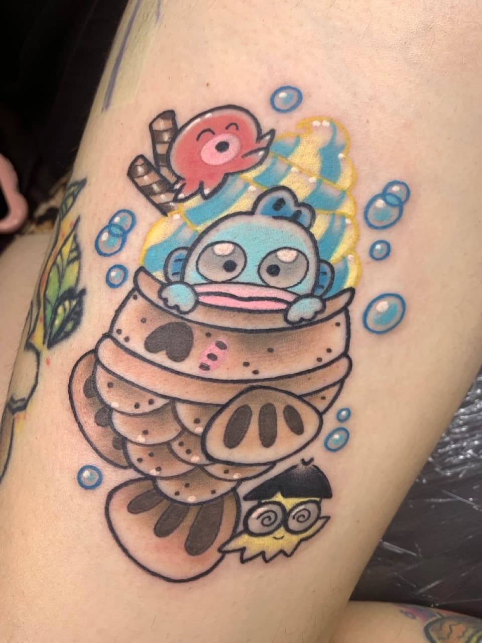 New School + Cartoon fish tattoo on Thigh by Mads_TwoTone_Roy on TattMe