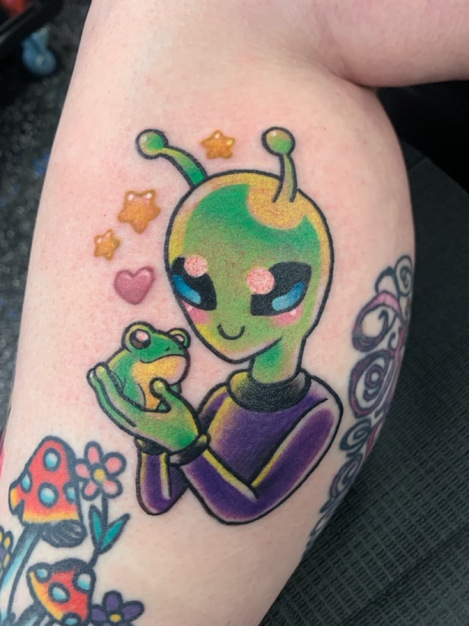Color + New School alien tattoo on Upper Arm by Mads_TwoTone_Roy on TattMe