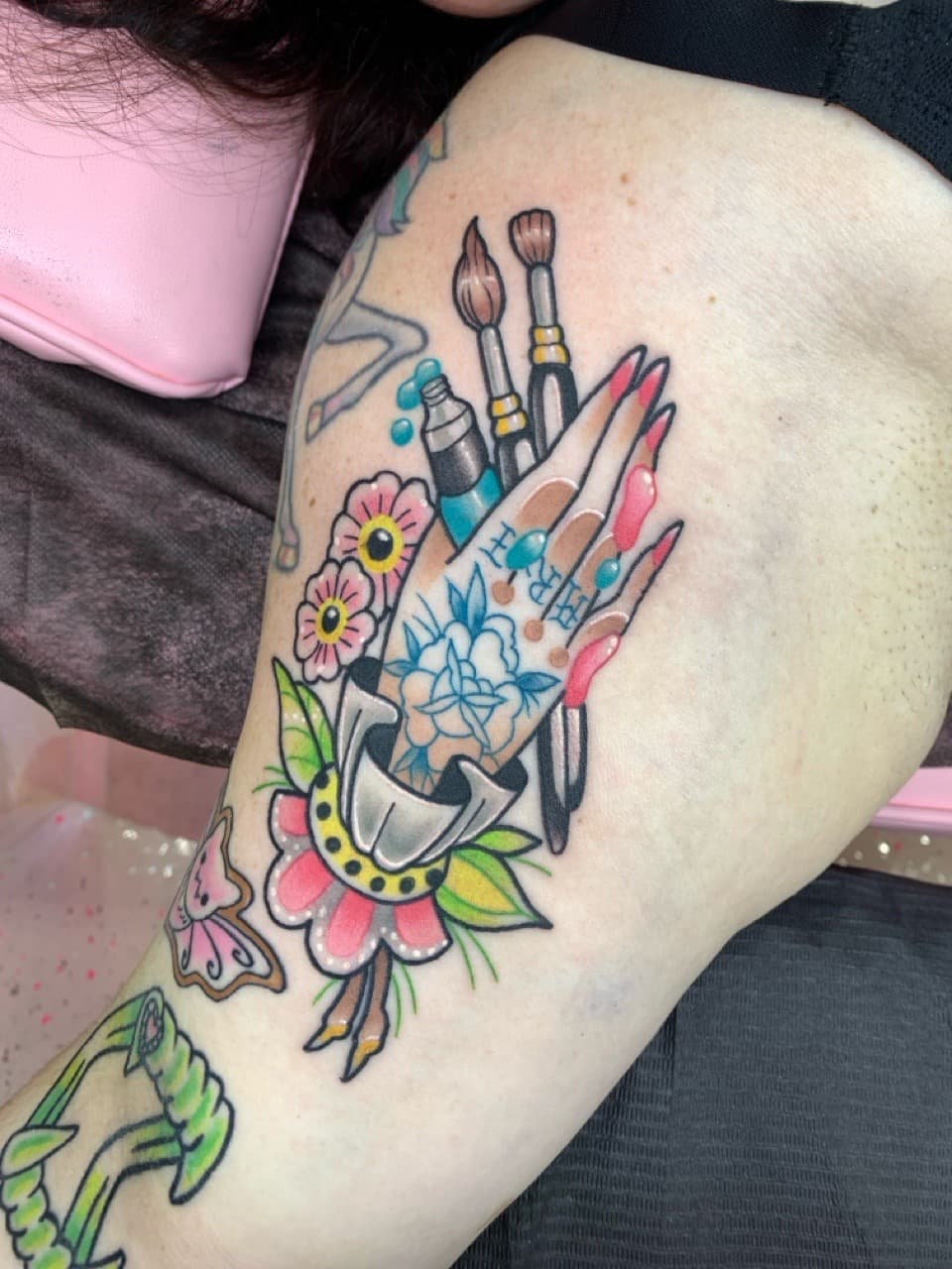 Traditional + Neo-Traditional hand tattoo on Upper Arm by Mads_TwoTone_Roy on TattMe
