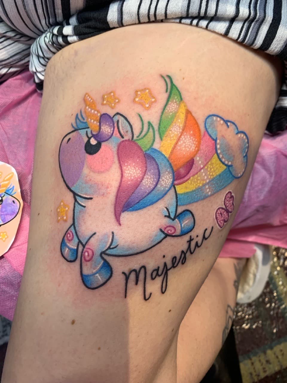 Color + Cartoon unicorn tattoo on Thigh by Mads_TwoTone_Roy on TattMe