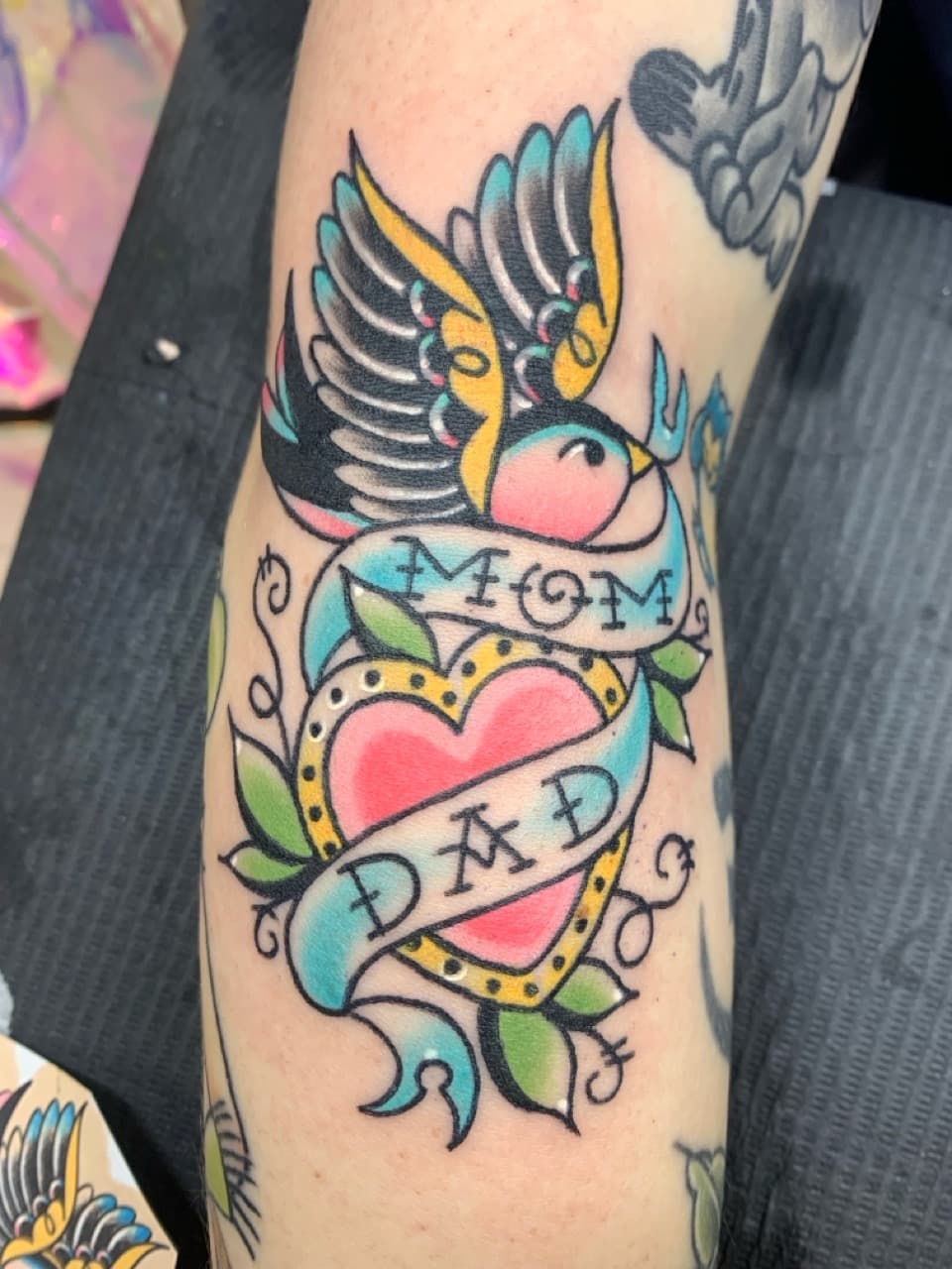 American Traditional + Traditional bird tattoo on Upper Arm by Mads_TwoTone_Roy on TattMe