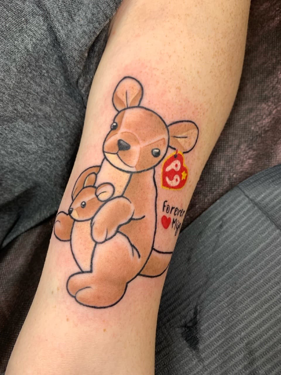 Color + Cartoon kangaroo tattoo on Forearm by Mads_TwoTone_Roy on TattMe