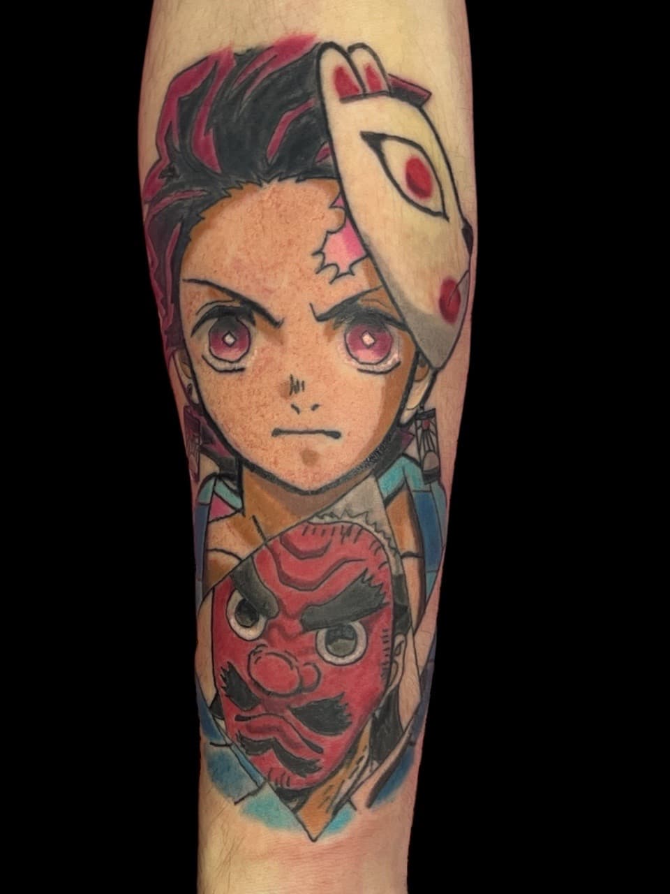 Anime + Color fox mask tattoo on Forearm by Bakerboyink on TattMe