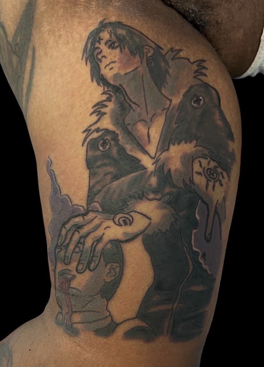 Anime + Illustrative anime character tattoo on Upper Arm by Bakerboyink on TattMe