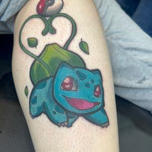 Color + Pop Culture bulbasaur tattoo on Calf by Bakerboyink on TattMe
