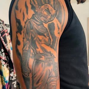 Black & Grey + Anime anime character tattoo on Upper Arm by Bakerboyink on TattMe