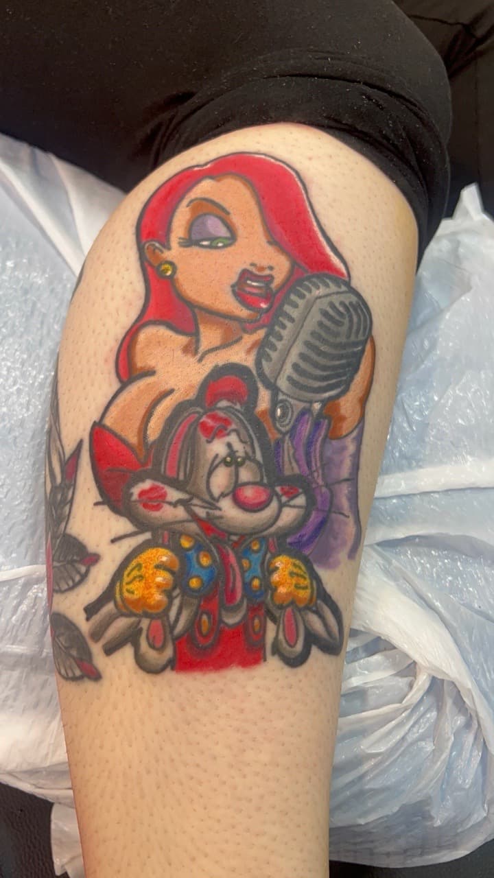 Color + Cartoon jessica rabbit tattoo on Calf by Bakerboyink on TattMe