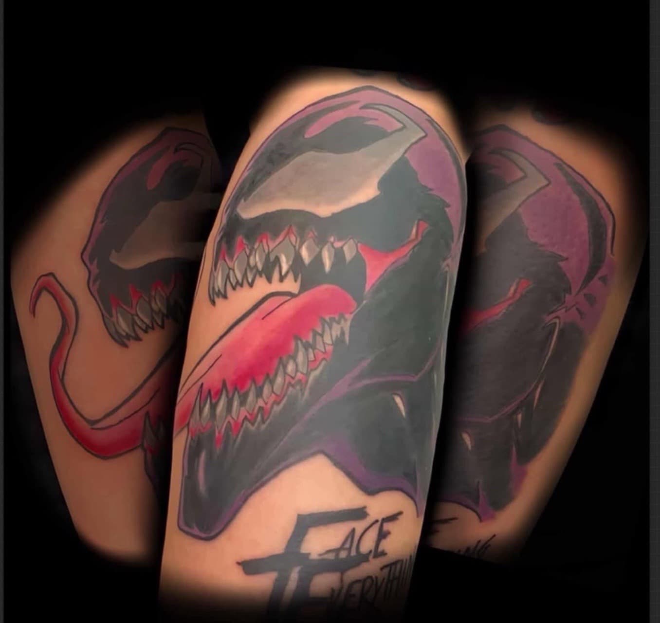 Pop Culture + Color venom tattoo on Upper Arm by Bakerboyink on TattMe