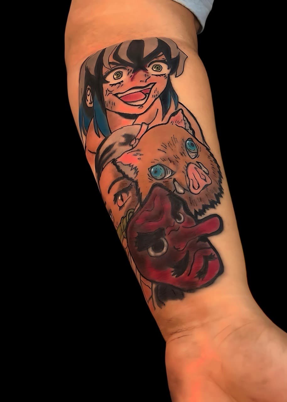 Anime + Color boar tattoo on Forearm by Bakerboyink on TattMe