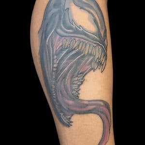 Anime + Cartoon venom tattoo on Calf by Bakerboyink on TattMe