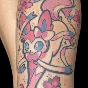 Anime + Cartoon sylveon tattoo on Calf by Bakerboyink on TattMe