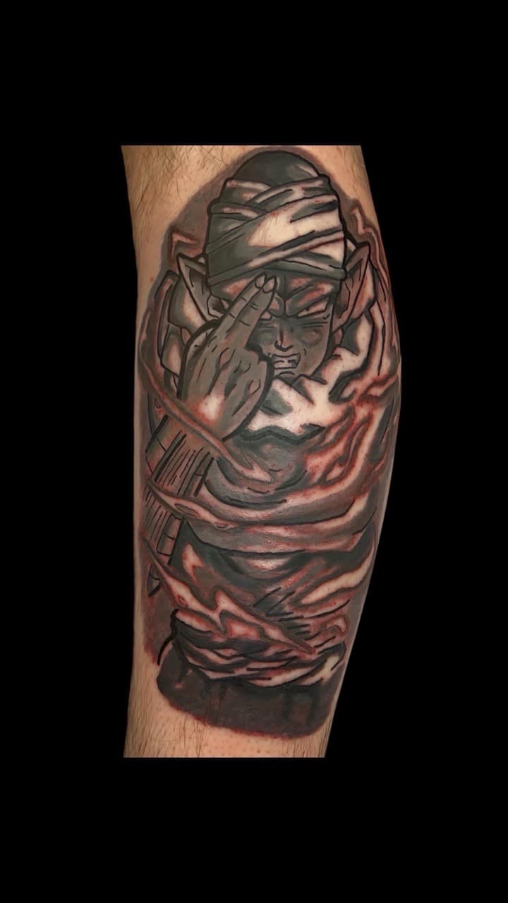 Anime + Illustrative piccolo tattoo on Calf by Bakerboyink on TattMe