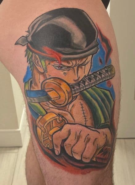 Anime + Pop Culture anime tattoo on Thigh by Bakerboyink on TattMe