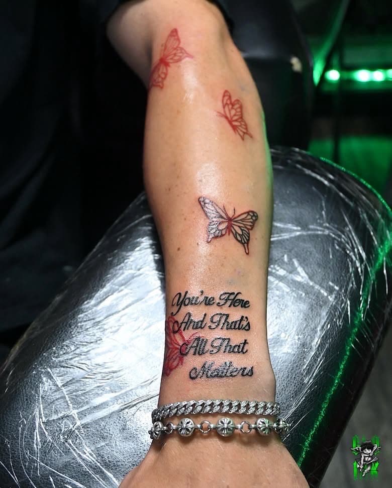 Fine Line + Lettering butterflies tattoo on Wrist by Global_Ink_Tattoos on TattMe