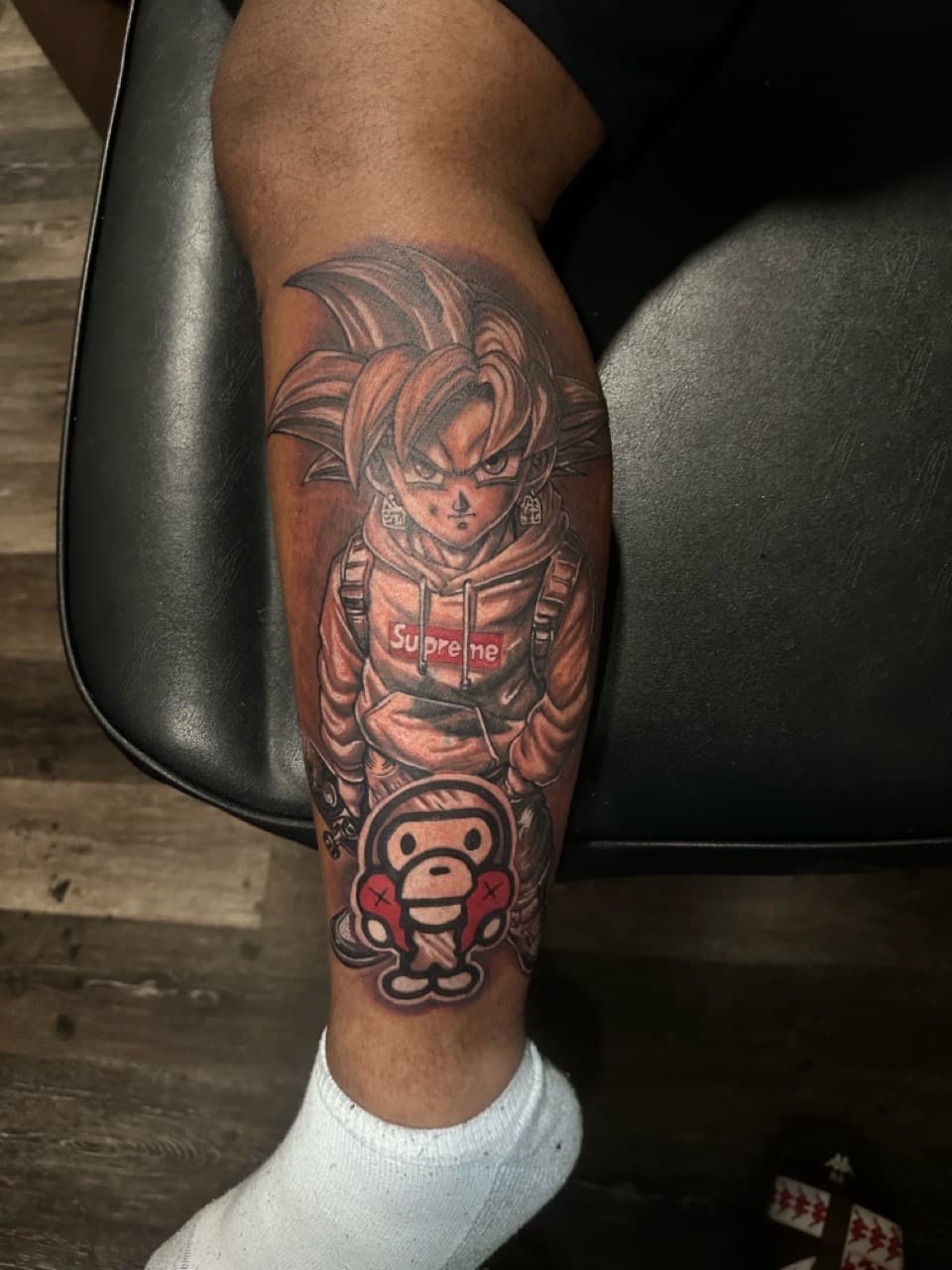 Anime + Pop Culture goku tattoo on Calf by Spencetatts on TattMe