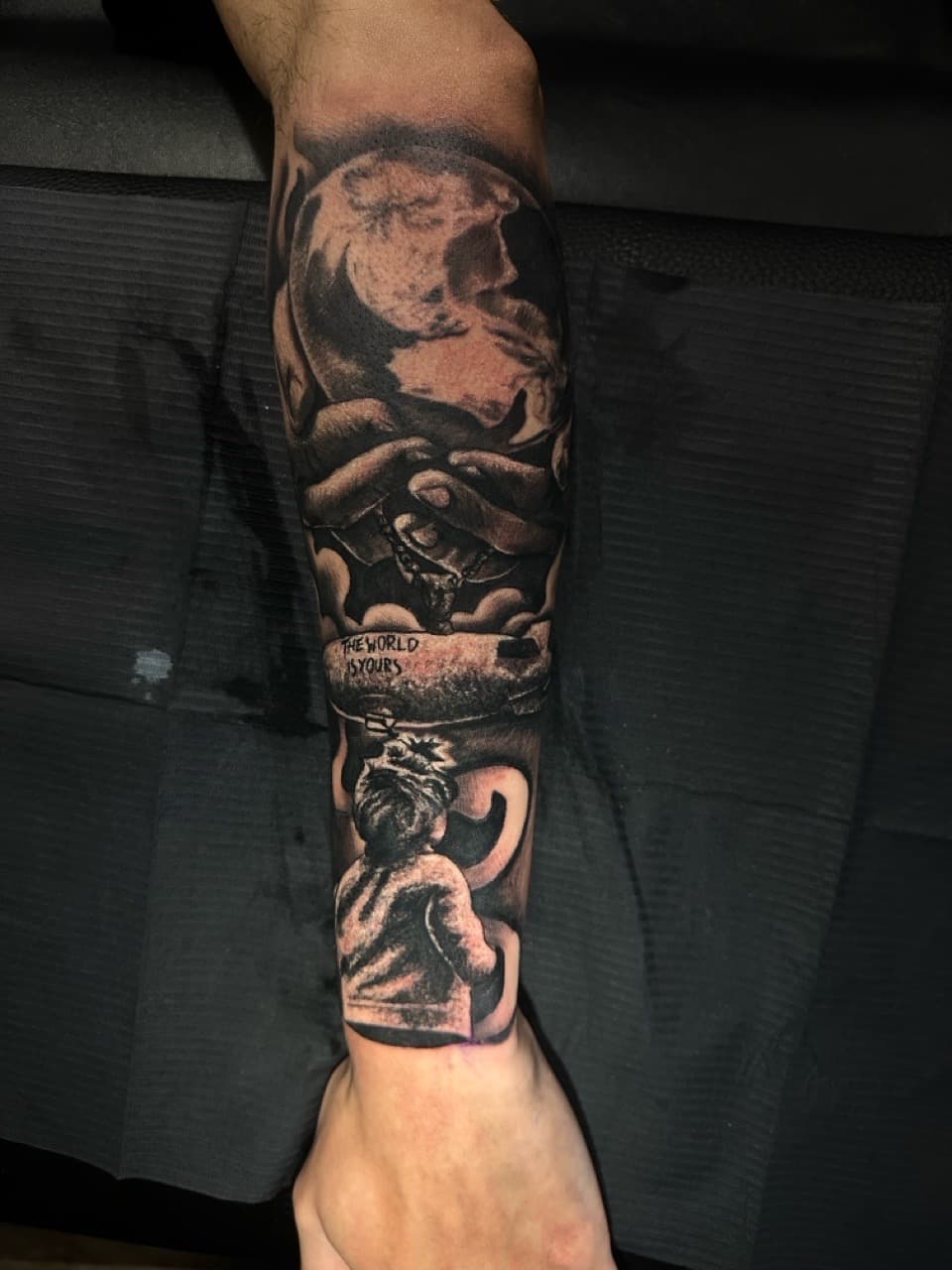 Black & Grey + Illustrative world map tattoo on Forearm by Spencetatts on TattMe